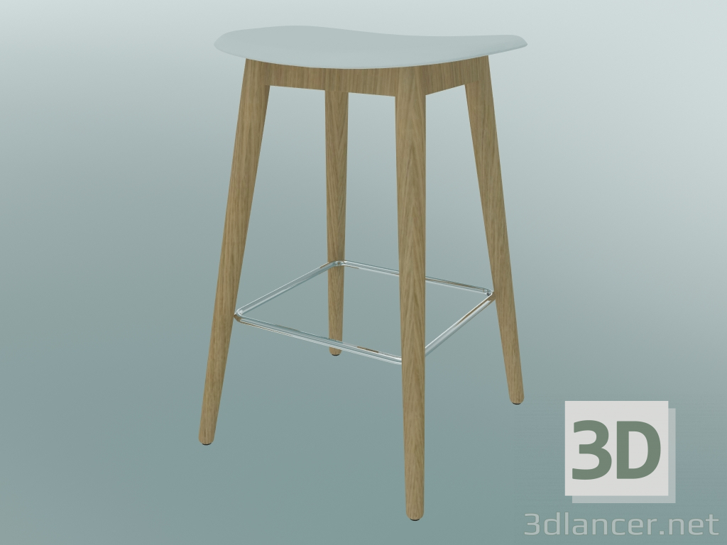 modèle 3D Tabouret de bar avec base en fibre de bois (H 65 cm, chêne, blanc) - preview
