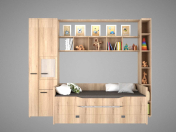 Children's bed with shelving and decors.