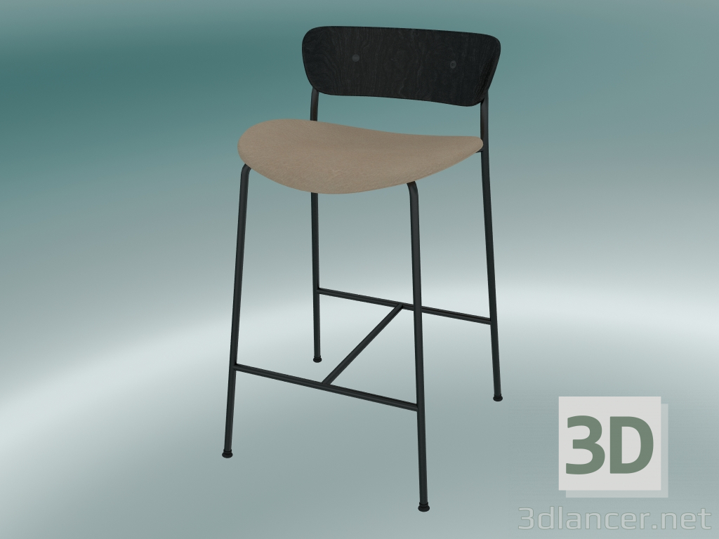 modello 3D Sgabello da bar Pavilion (AV8, H 85cm, 48x50cm, Rovere tinto nero, Pelle - Anilina di seta) - anteprima