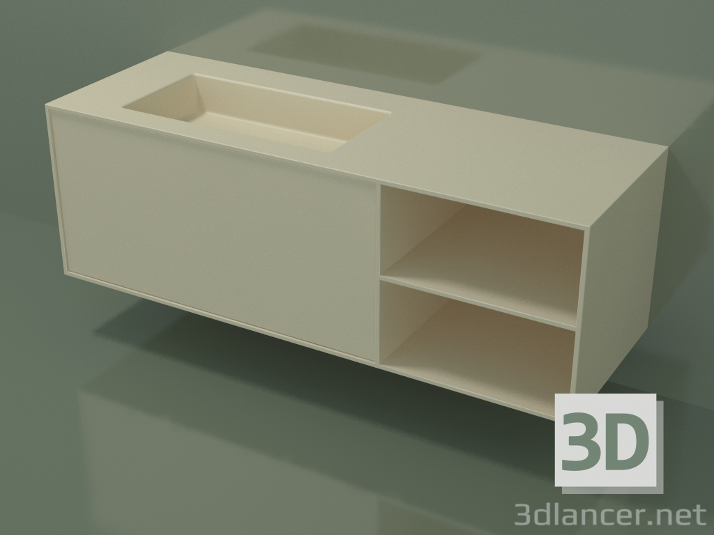 3D Modell Waschbecken mit Schublade und Fach (06UC834S2, Knochen C39, L 144, P 50, H 48 cm) - Vorschau