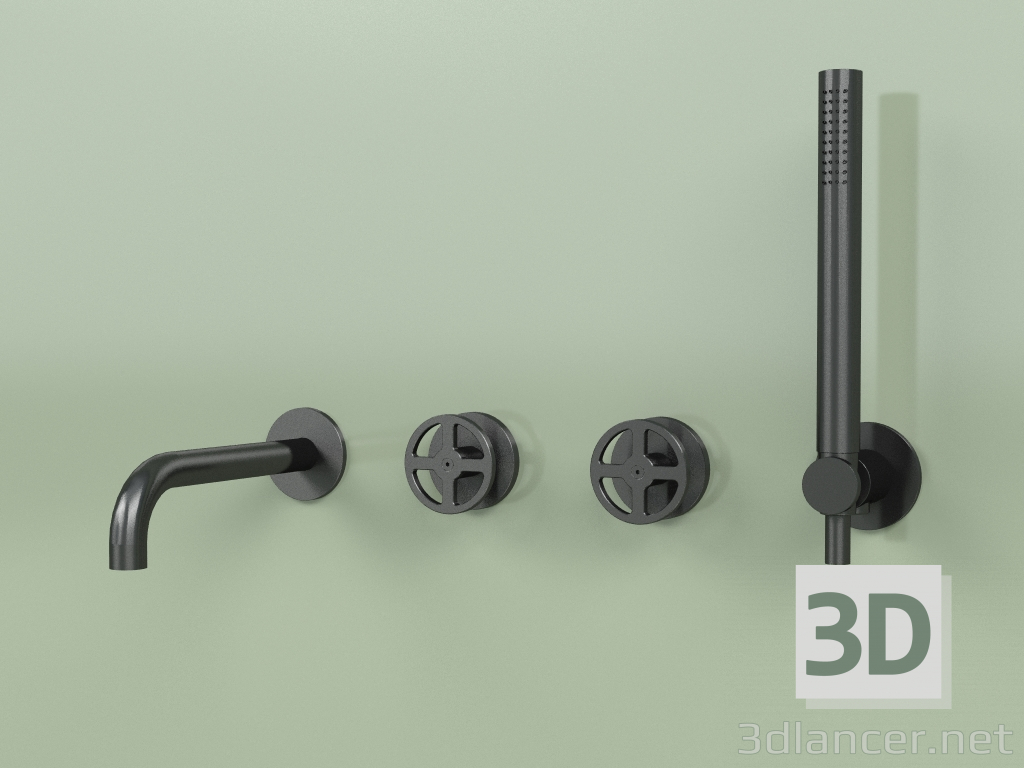 3d model Set of 2 hydro-progressive bath mixers with spout and hand shower (20 69, ON) - preview