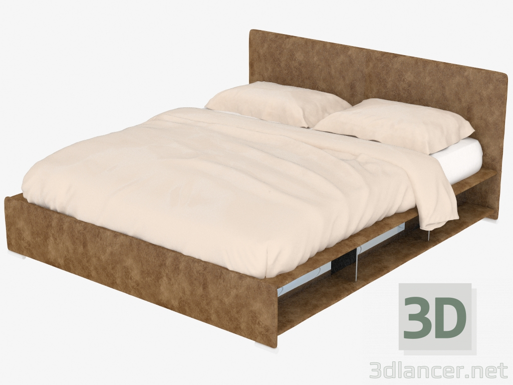 3d модель Кровать двуспальная в обивке из кожи с полками Salina – превью