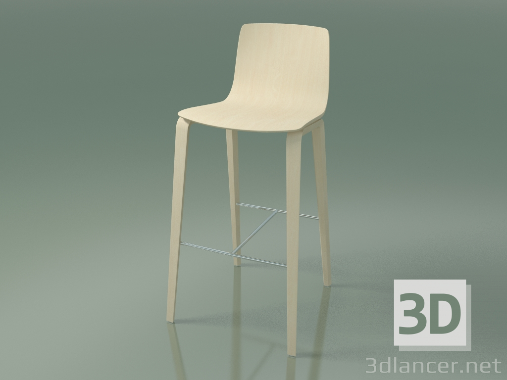 modello 3D Sgabello da bar 5903 (4 gambe in legno, betulla bianca) - anteprima