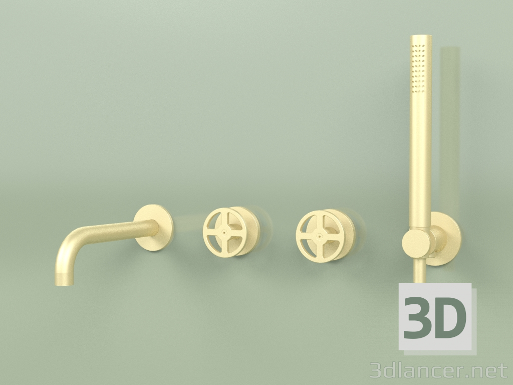 modello 3D Set di 2 miscelatori vasca idroprogressivi con bocca di erogazione e doccetta (20 69, OC) - anteprima