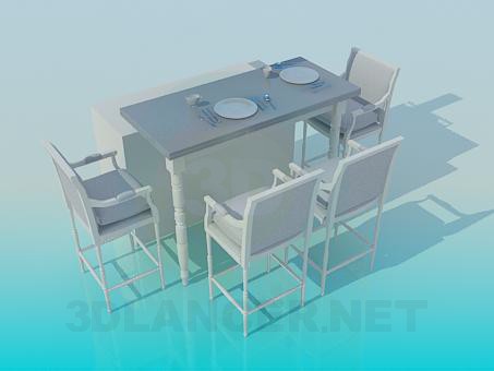 modello 3D Tavolo da pranzo e sedie - anteprima