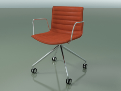 Chair 0317 (4 castors, with armrests, LU1, with removable upholstery with stripes, leather)