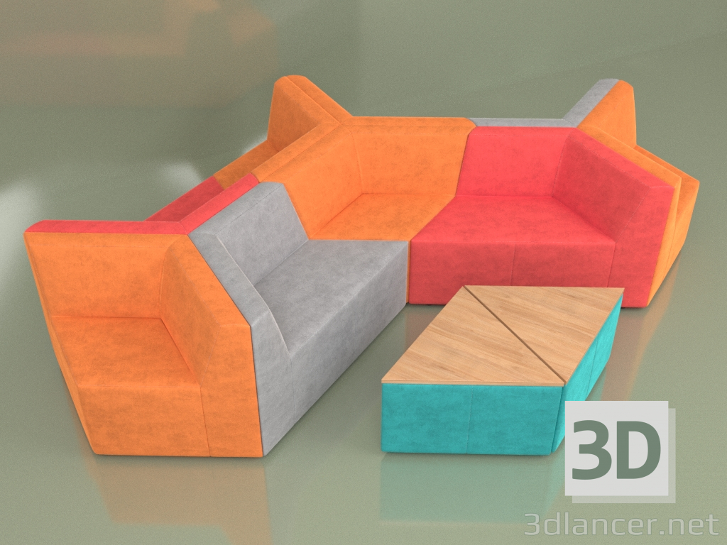 3d модель Диван 10-местный модульный Оригами – превью