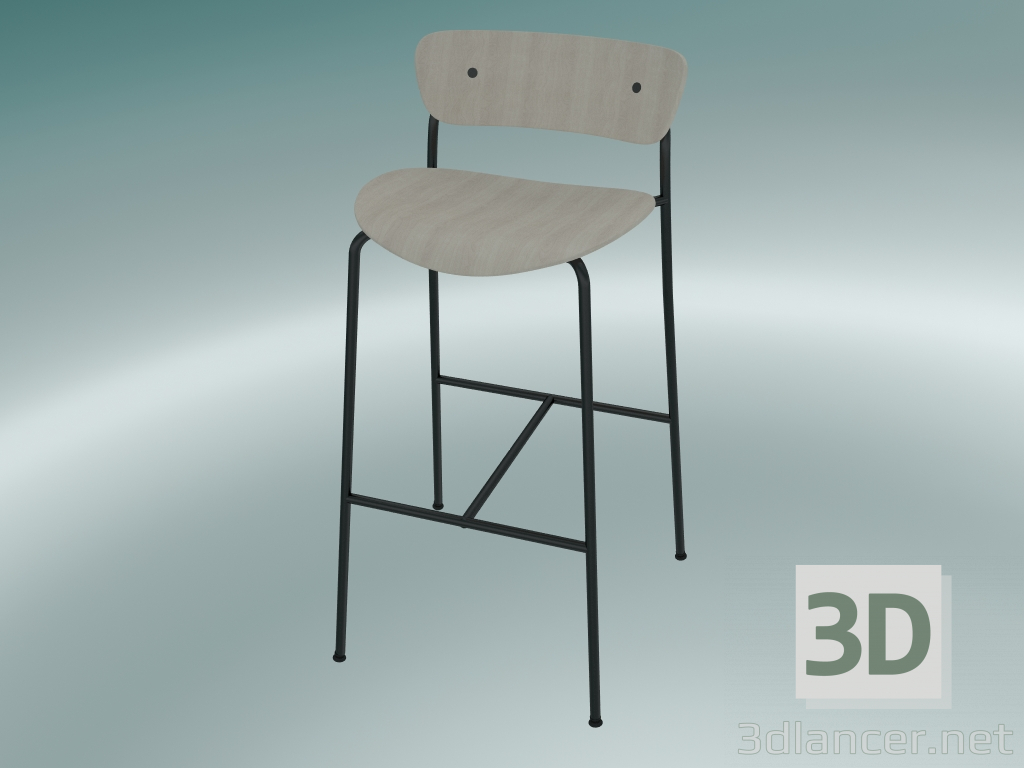 modèle 3D Tabouret de bar Pavilion (AV9, H 95cm, 50x52cm, Chêne laqué) - preview