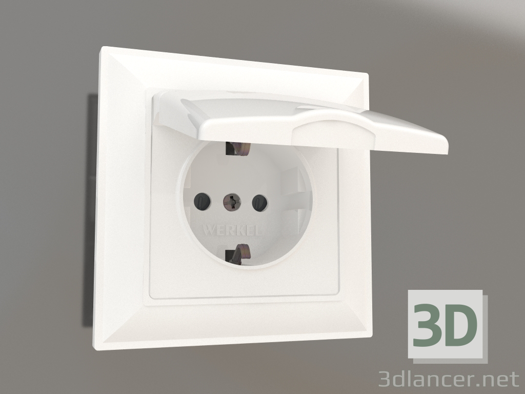 3d model Socket with moisture protection, with grounding, with a protective cover and shutters (white gloss) - preview
