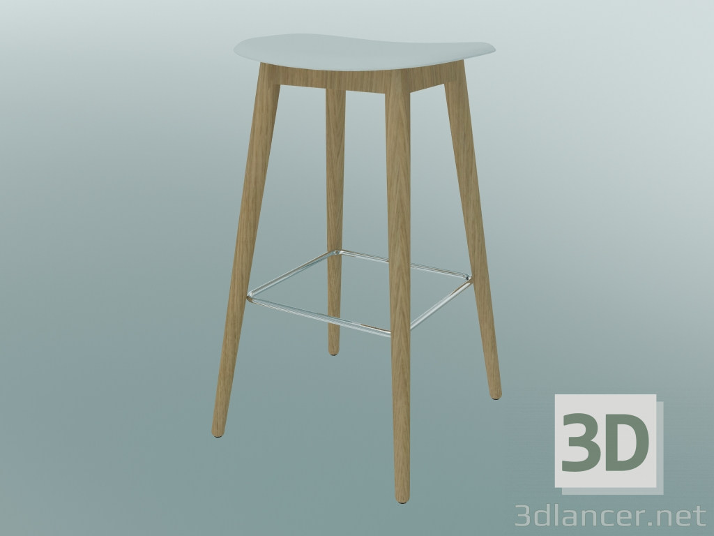 modello 3D Sgabello da bar con base in fibra di legno (H 75 cm, Rovere, Bianco) - anteprima
