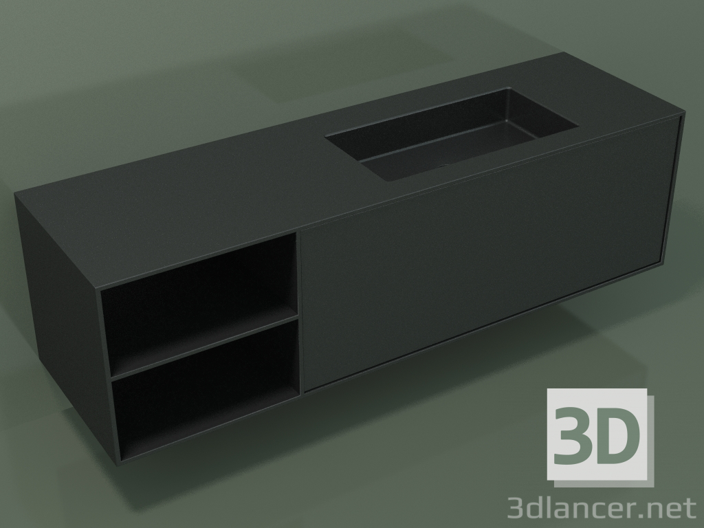 modello 3D Lavabo con cassetto e vano (06UC934D2, Deep Nocturne C38, L 168, P 50, H 48 cm) - anteprima