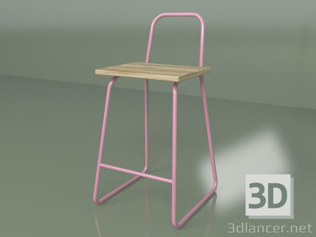 Modelo 3d Cadeira semi-bar com encosto alto (rosa) - preview