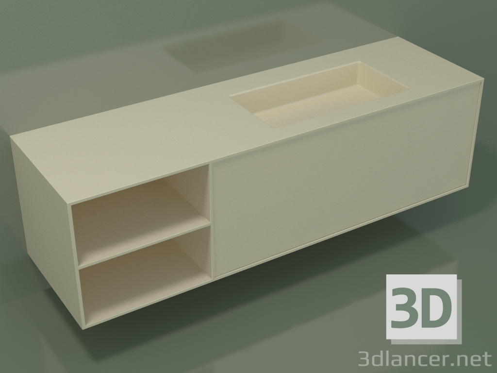 3D Modell Waschbecken mit Schublade und Fach (06UC934D2, Knochen C39, L 168, P 50, H 48 cm) - Vorschau