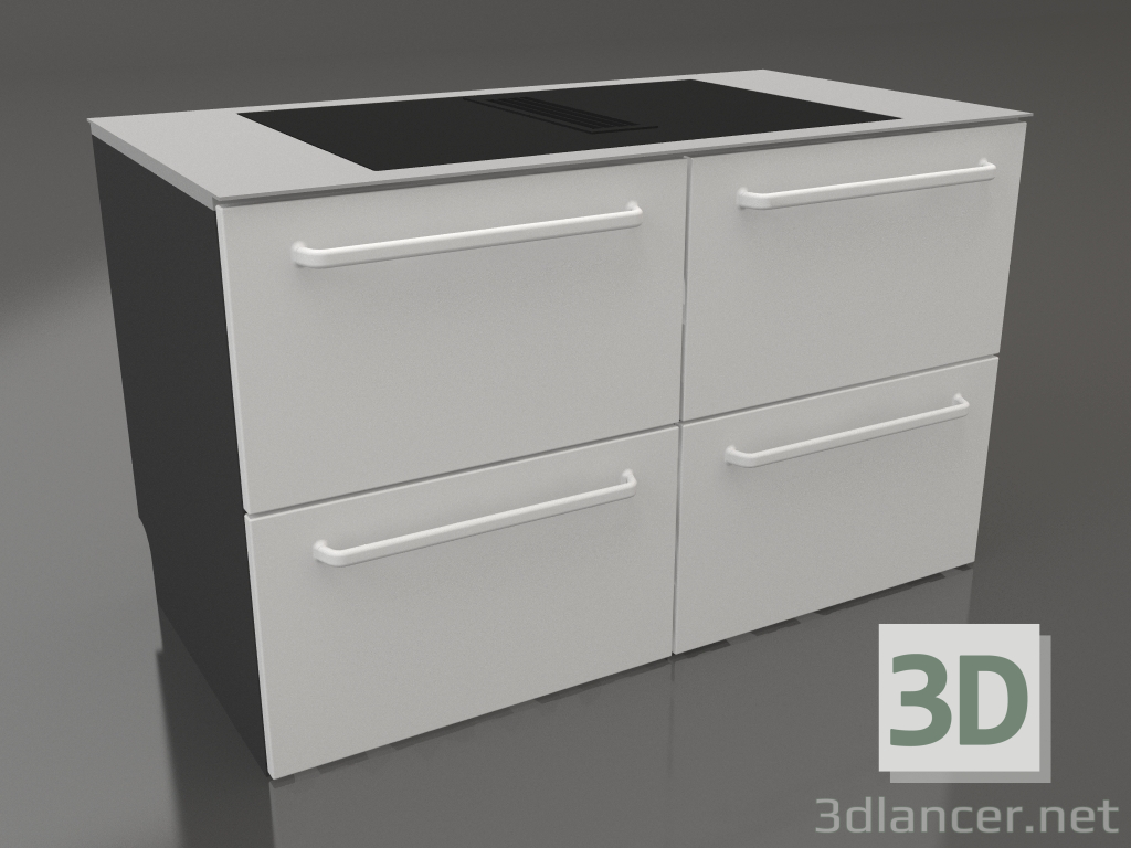 3d model Large induction hob with drawers 120 cm (grey) - preview
