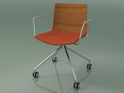 Chair 0290 (4 castors, with armrests, LU1, with seat cushion, teak effect)