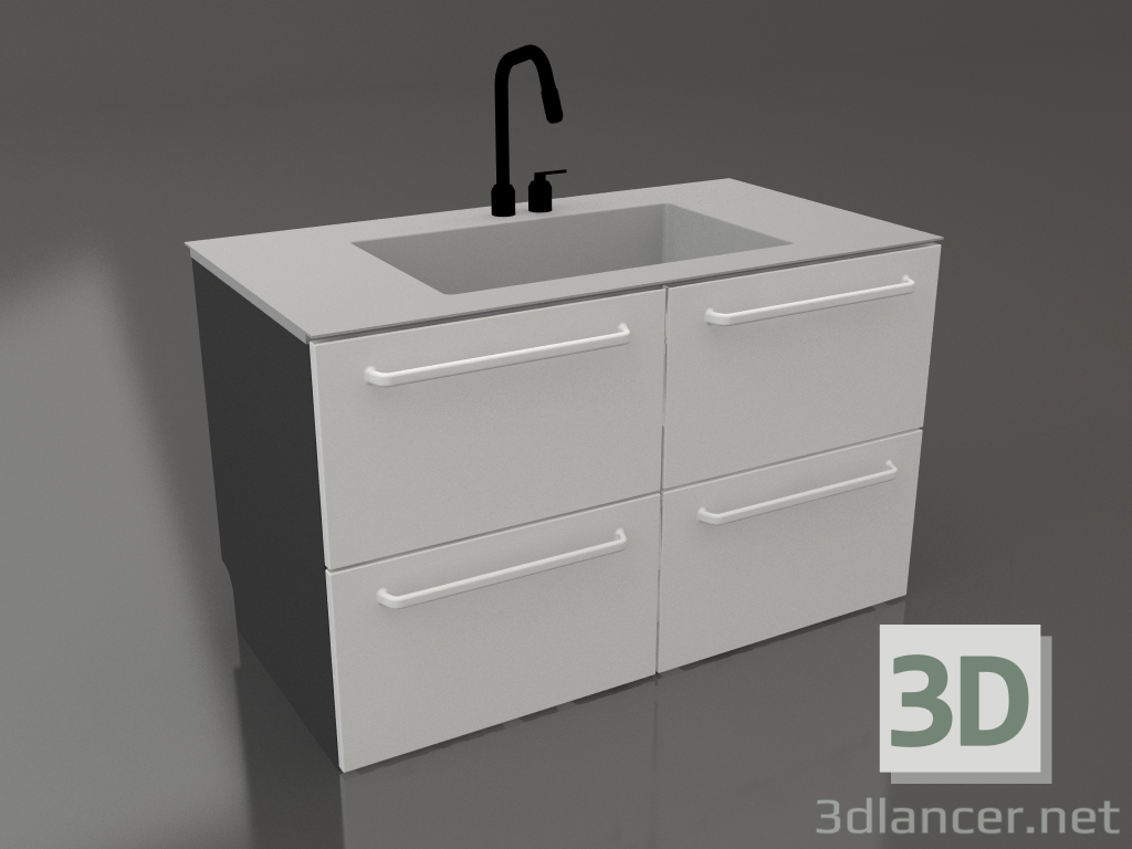 3D modeli Büyük lavabo ve çöpleri ayırmak için dört kutu 120 cm (gri) - önizleme