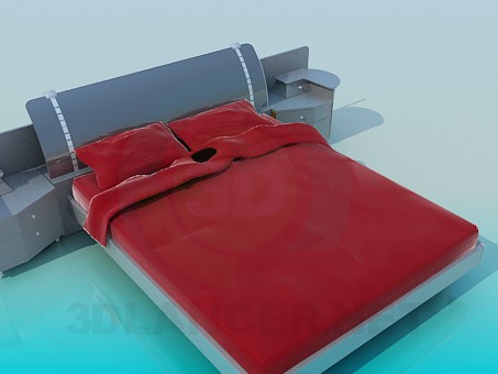 3d модель Кровать с тумбочками – превью 3d модель Кровать с тумбочками – превью