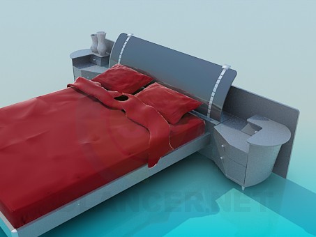 3d модель Кровать с тумбочками – превью 3d модель Кровать с тумбочками – превью
