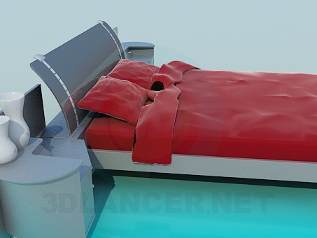 3d модель Кровать с тумбочками – превью 3d модель Кровать с тумбочками – превью