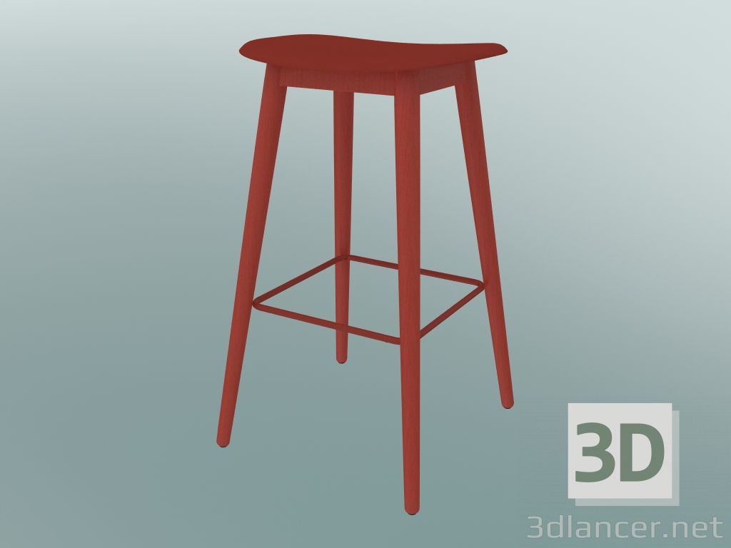 3d модель Табурет барный с основанием из дерева Fiber (H 75 cm, Dusty Red) – превью