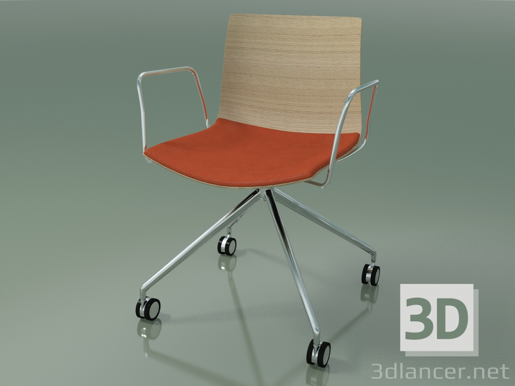 3D Modell Stuhl 0290 (4 Rollen, mit Armlehnen, LU1, mit Sitzkissen, gebleichter Eiche) - Vorschau