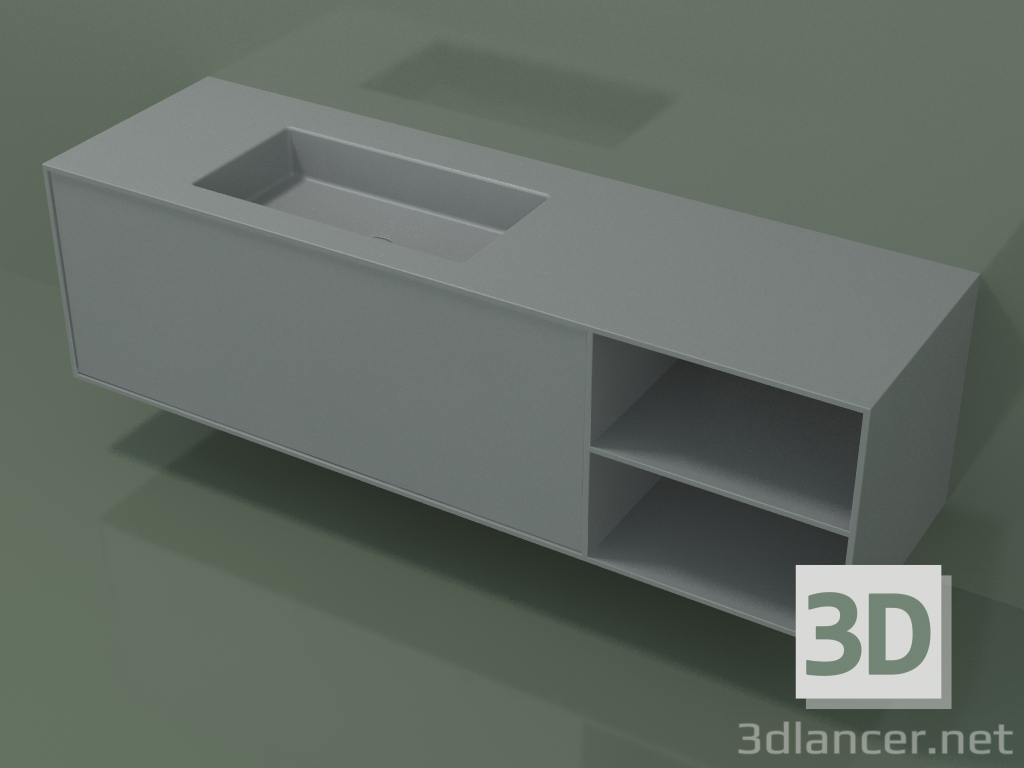 3D Modell Waschbecken mit Schublade und Fach (06UC934S2, Silbergrau C35, L 168, P 50, H 48 cm) - Vorschau