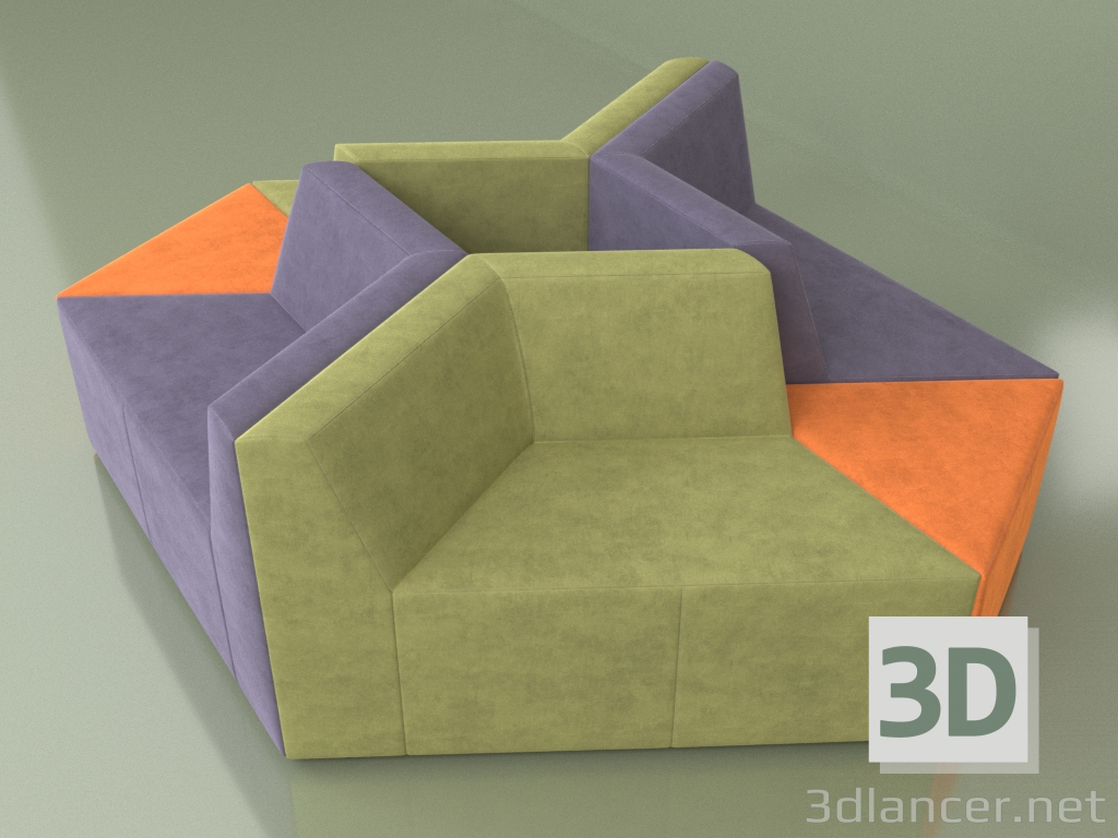 modello 3D Origami divano 10 posti componibile - anteprima