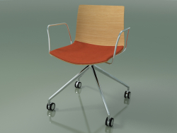Chair 0290 (4 castors, with armrests, LU1, with seat cushion, natural oak)