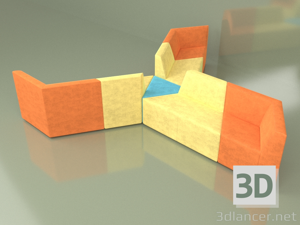 modello 3D Divano Origami, componibile 9 posti - anteprima