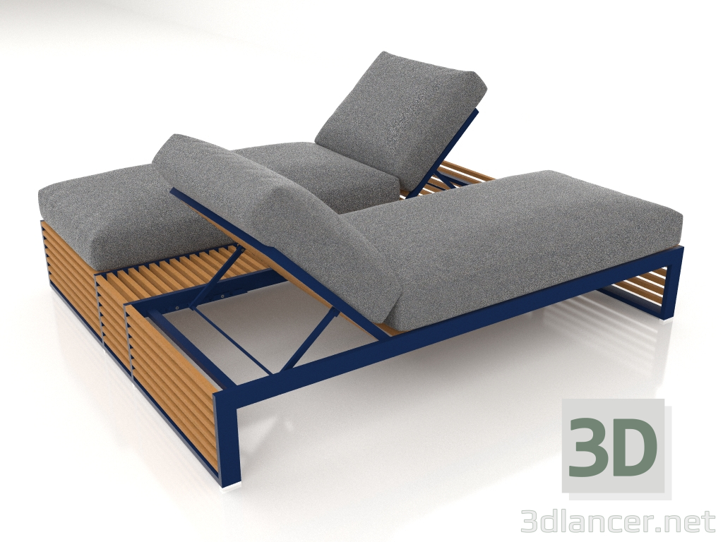 modèle 3D Lit double de détente avec cadre en aluminium et bois artificiel (Bleu nuit) - preview