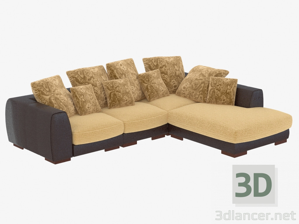 modèle 3D Canapé modulaire à trois places - preview