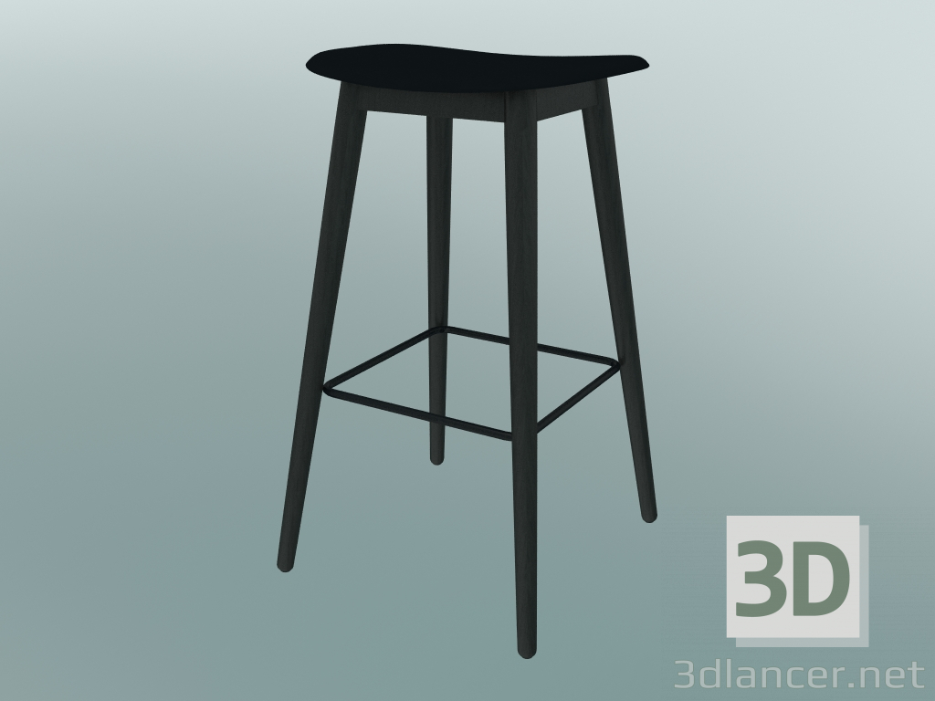 3D modeli Fiber ahşap tabanlı çubuk tabure (H 75 cm, Siyah) - önizleme