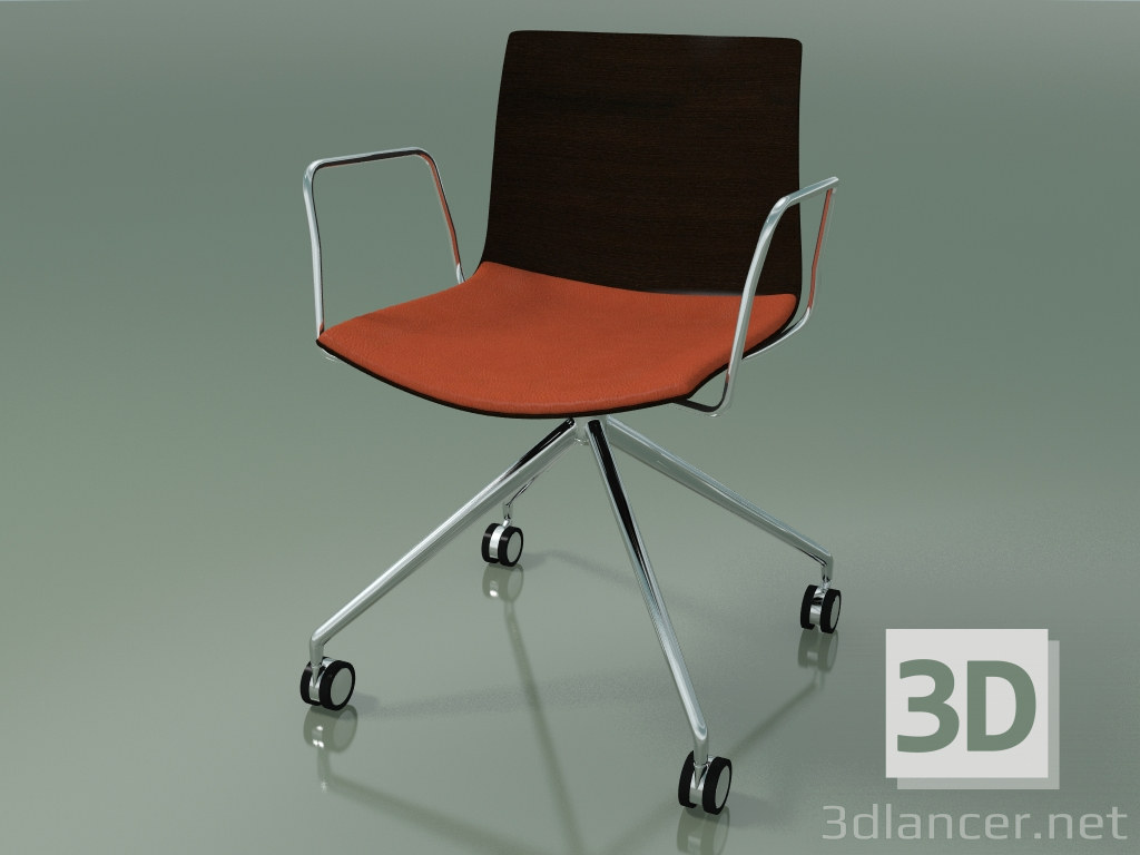 modèle 3D Chaise 0290 (4 roulettes, avec accoudoirs, LU1, avec coussin d'assise, wengé) - preview