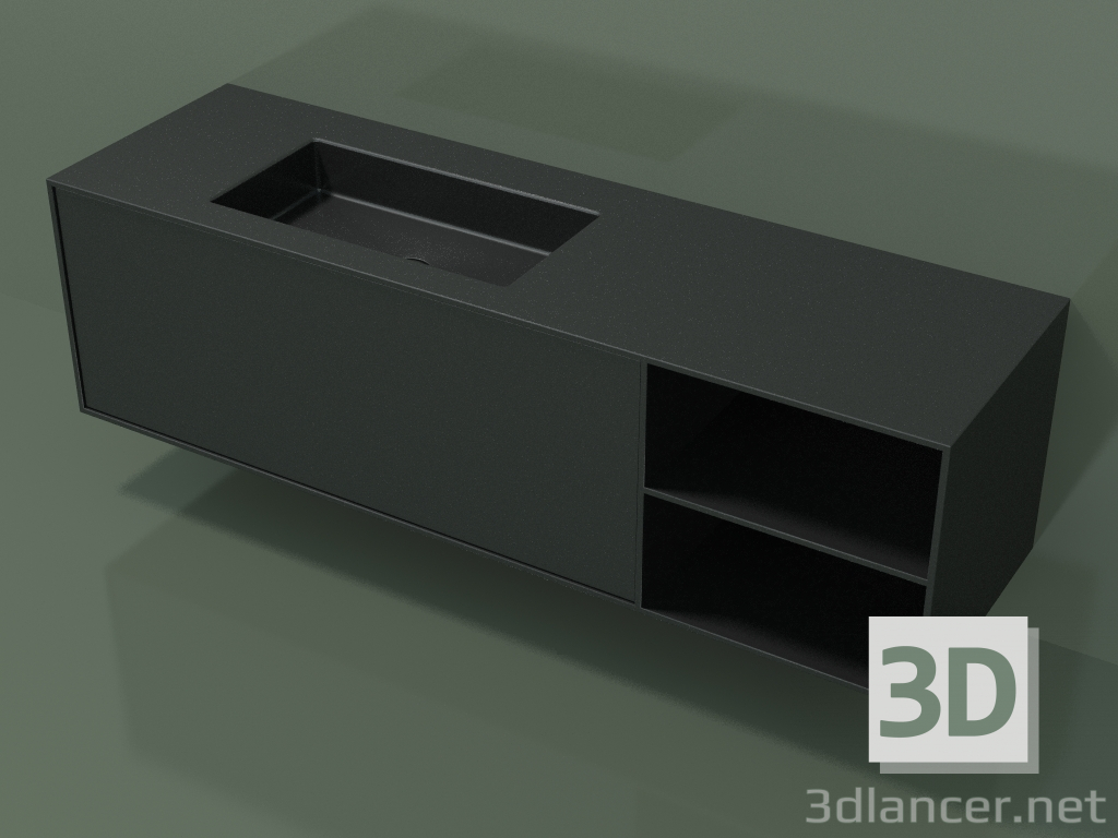 3D Modell Waschbecken mit Schublade und Fach (06UC934S2, Deep Nocturne C38, L 168, P 50, H 48 cm) - Vorschau