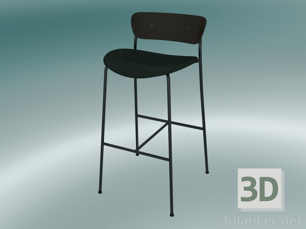 modèle 3D Tabouret de bar Pavilion (AV10, H 95cm, 50x52cm, Noyer, Velours 1 Forêt) - preview