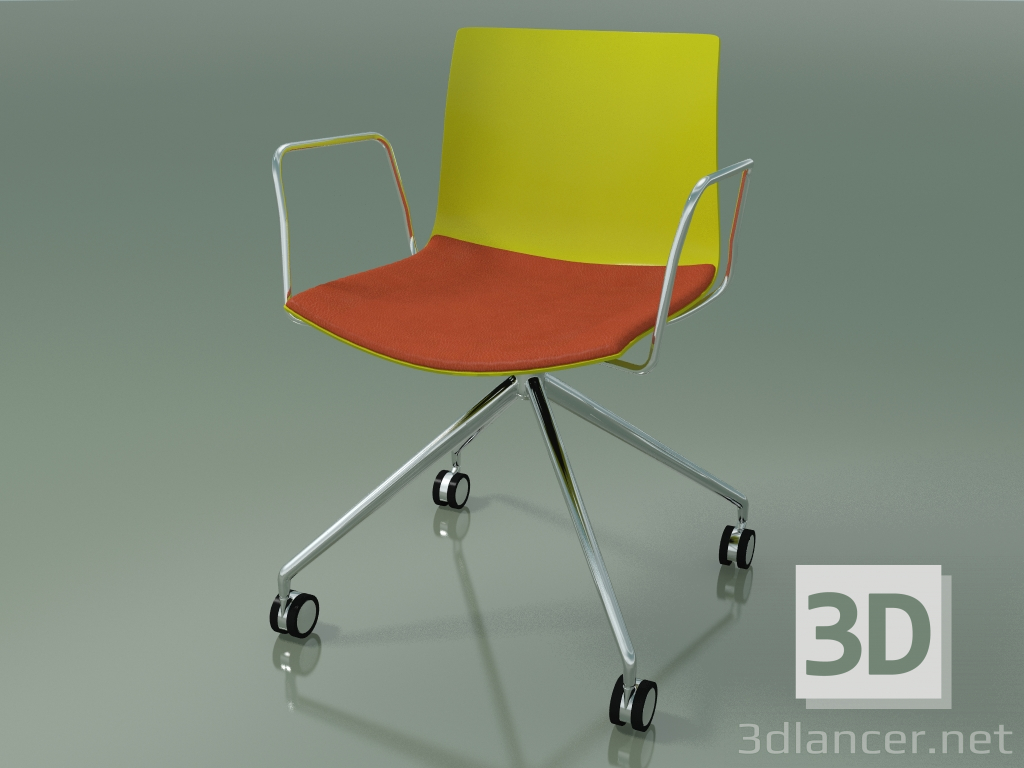 modello 3D Sedia 0290 (4 ruote, con braccioli, LU1, con cuscino sedile, PO00118) - anteprima