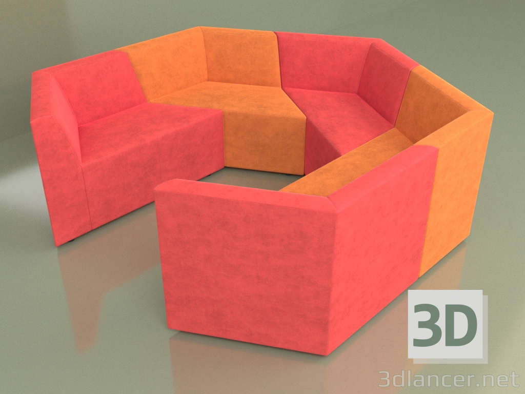 3d model Sofá origami modular 5 plazas - vista previa