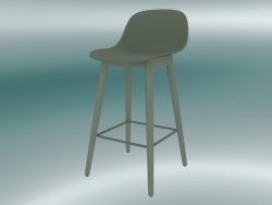 Cadeira alta com base de madeira e encosto em fibra (H 65 cm, verde empoeirado)