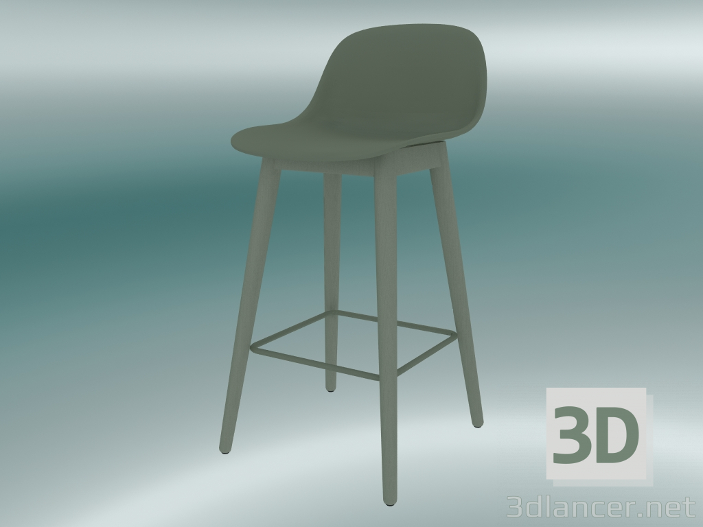 3d модель Стілець барний з підставою з дерева і спинкою Fiber (H 65 cm, Dusty Green) – превью