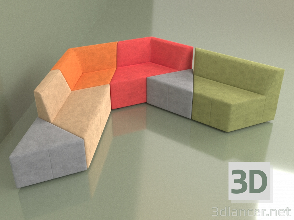 Modelo 3d Sofá origami de 7 lugares modular - preview