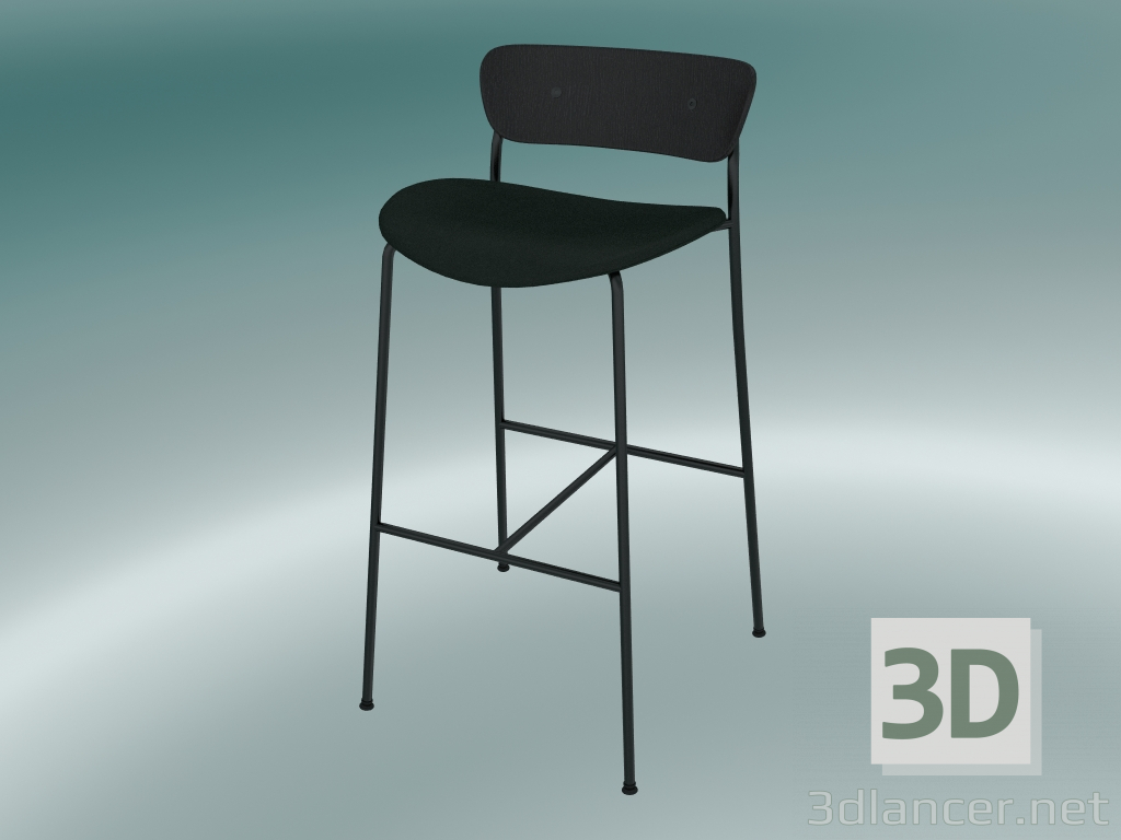 3d model Bar stool Pavilion (AV10, H 95cm, 50x52cm, Black lacquered oak, Velvet 1 Forest) - preview