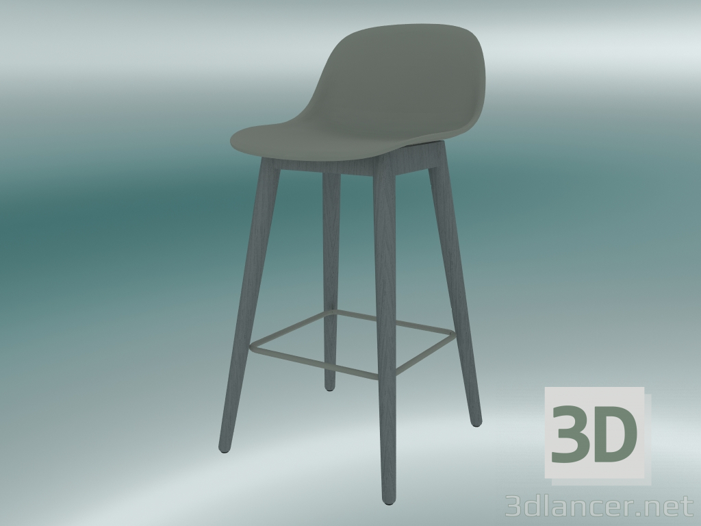 modèle 3D Chaise de bar avec base en bois et dossier en fibre (H 65 cm, gris) - preview