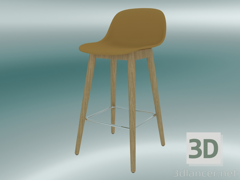 Modelo 3d Cadeira alta com base de madeira e encosto em fibra (H 65 cm, carvalho, ocre) - preview