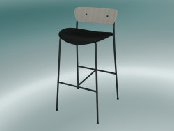 Bar stool Pavilion (AV10, H 95cm, 50x52cm, Lacquered oak, Leather - Black Silk)