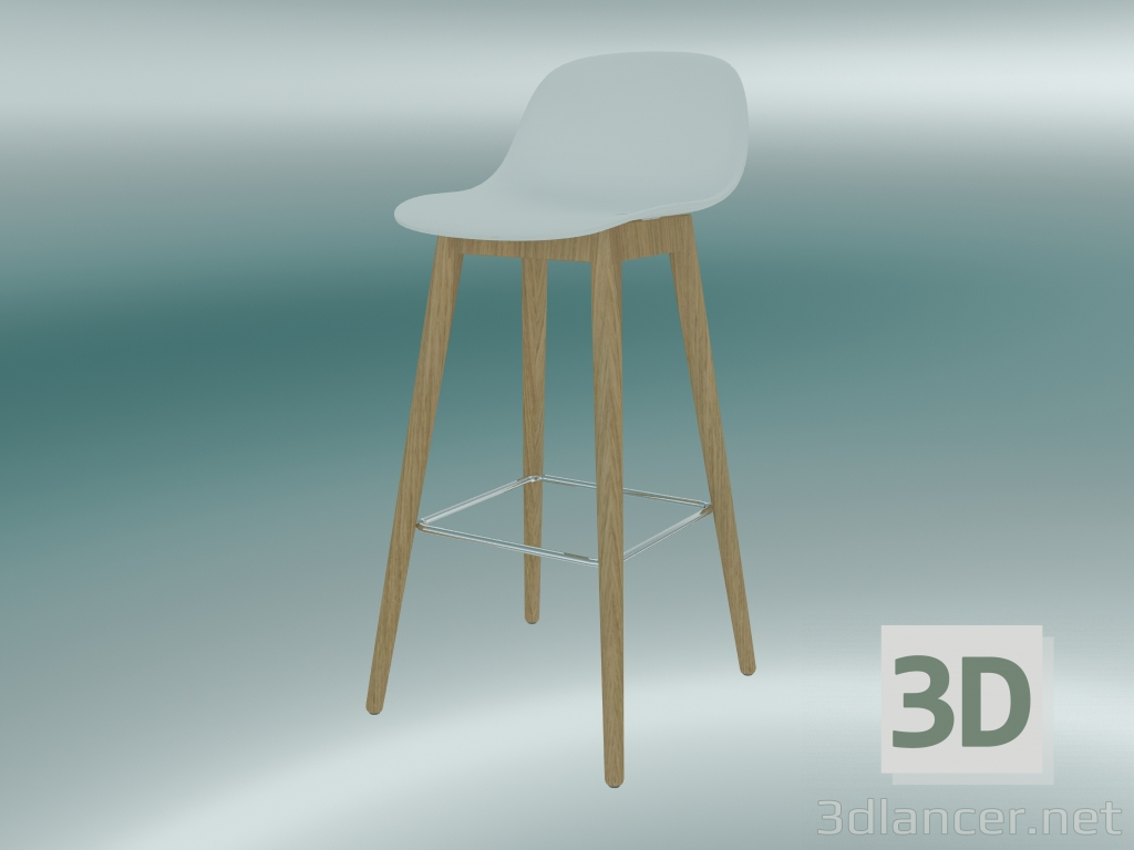 modello 3D Sedia alta da bar con base in legno e schienale in fibra (H 75 cm, Rovere, Bianco) - anteprima