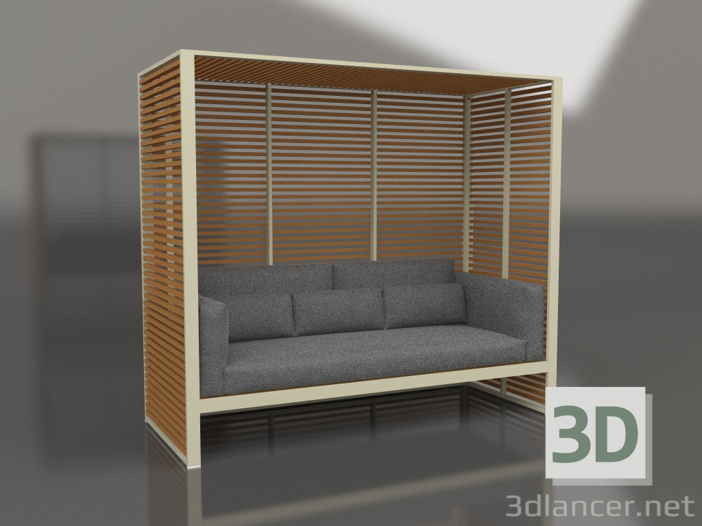 modello 3D Divano Al Fresco con struttura in alluminio in legno artificiale e schienale alto (oro) - anteprima