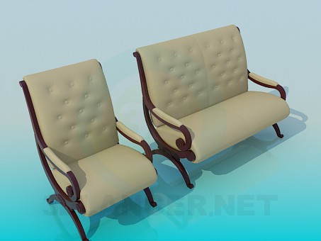 Modelo 3d Sofá e cadeira no conjunto - preview
