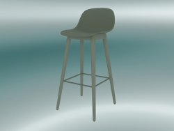 Cadeira alta com base de madeira e encosto em fibra (H 75 cm, verde empoeirado)