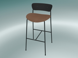 Bar stool Pavilion (AV10, H 95cm, 50х52cm, Black lacquered oak, Leather - Cognac Silk)