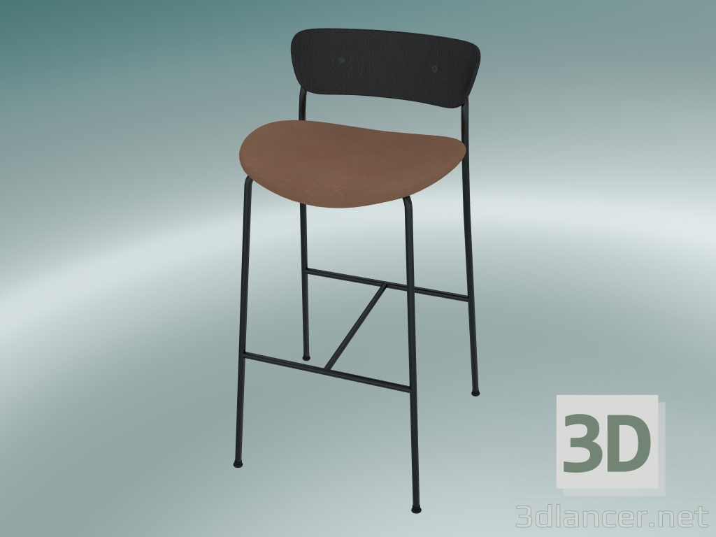 modèle 3D Tabouret de bar Pavilion (AV10, H 95cm, 50х52cm, Chêne laqué noir, Cuir - Soie Cognac) - preview
